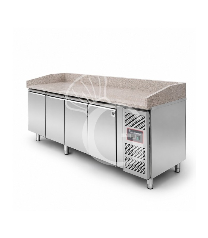 Banco de pizza refrigerado con encimera de granito, 4 puertas, 770 L