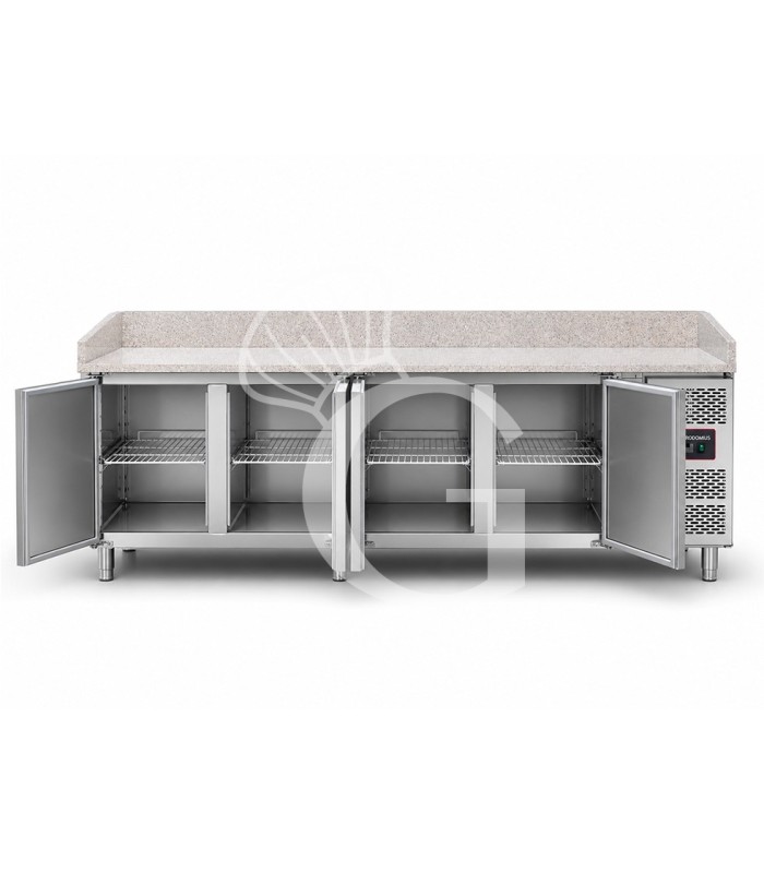 Banco de pizza refrigerado con encimera de granito, 4 puertas, 770 L