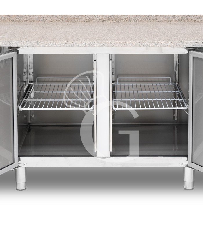 Banco de pizza refrigerado con encimera de granito, 4 puertas, 770 L