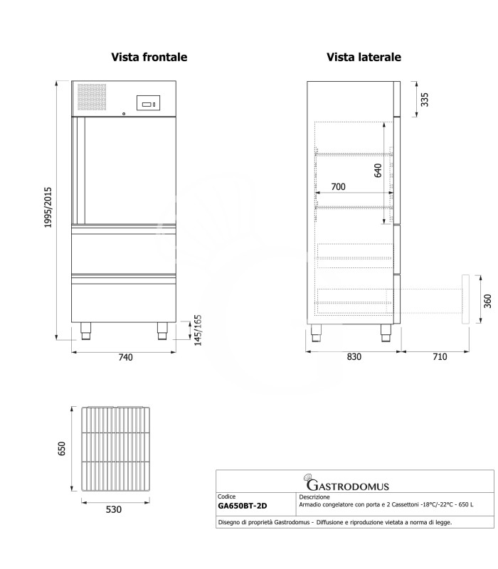 Armario congelador ventilado con 1 puerta y 2 cajones, –18 °C / –22 °C - 650 L - clase energética D