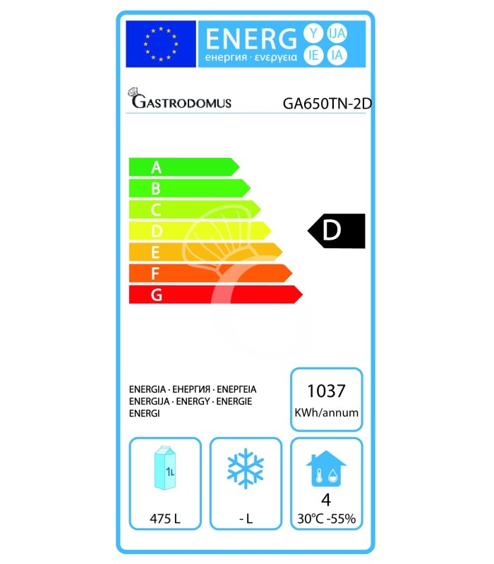Armario refrigerado ventilado con 1 puerta y 2 cajones –2 °C / +8 °C · 650 L · clase energética D