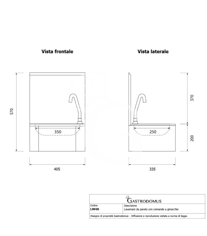 Lavamanos profesional de acero inoxidable con mando a rodilla