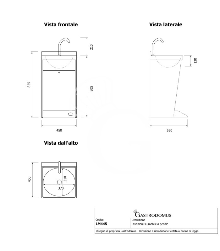 Lavamanos sobre mueble con pedal a suelo - L 450 mm x P 550 mm x H 855 mm