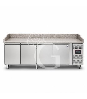Banco de pizza refrigerado con encimera de granito, 4 puertas, 770 L
