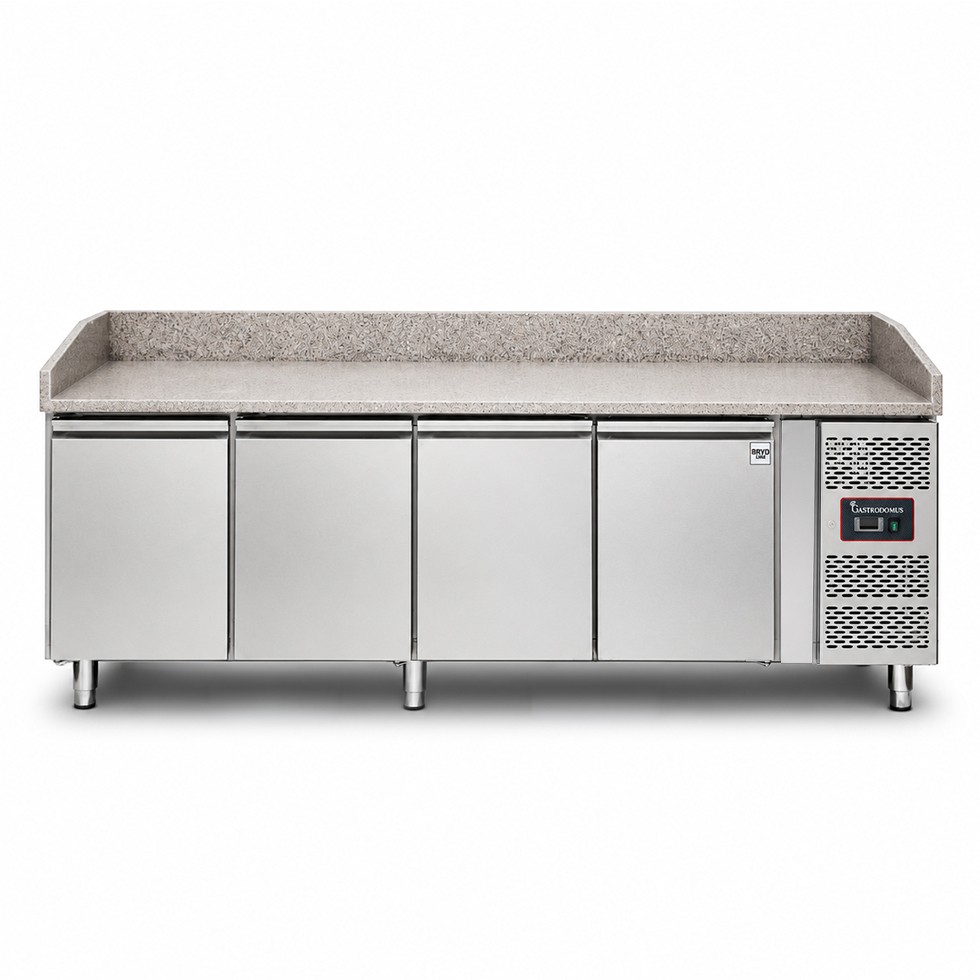 Banco de pizza refrigerado con encimera de granito, 4 puertas, 770 L