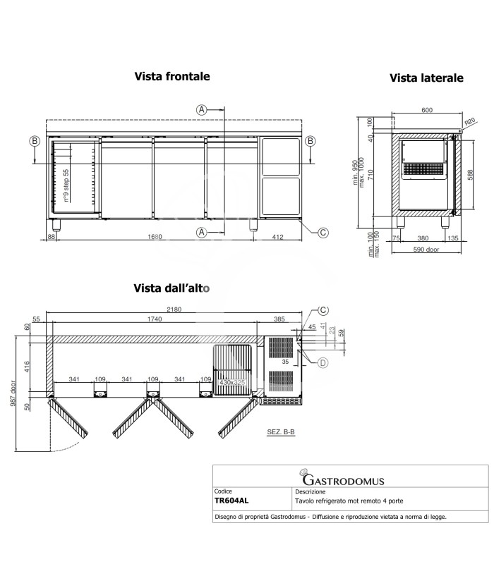 Mesa Refrigerada 4 puertas Peto 600 mm de profundidad temperatura 0°C/+10°C - clase de eficiencia energética A