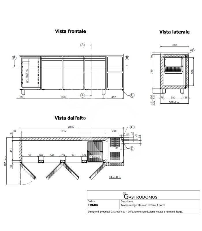 Mesa Refrigerada 4 puertas 600 mm de profundidad 0°C/+10°C clase de eficiencia energética C