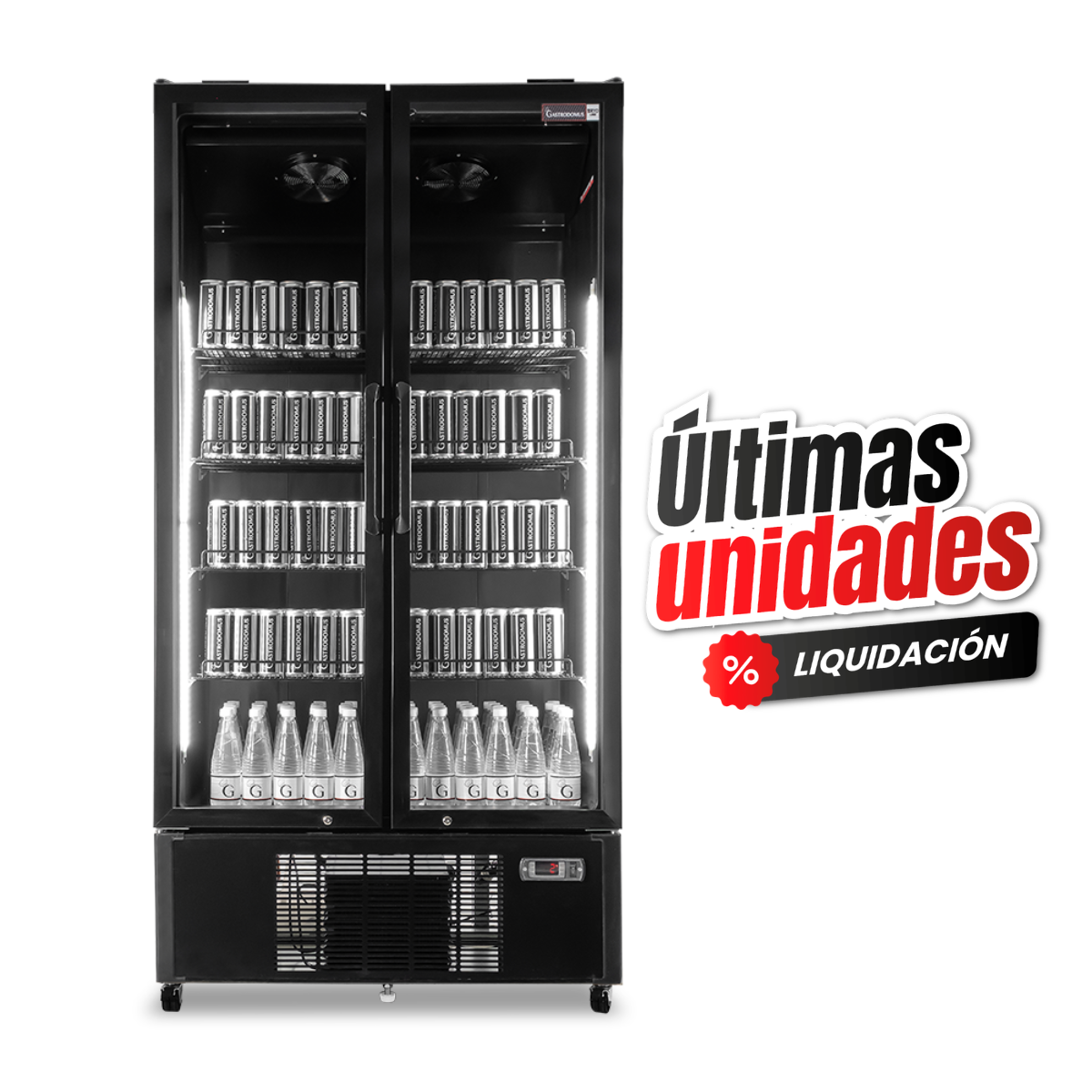 Expositor refrigerado ventilado para bebidas con 2 puertas 751 LT 2°C/+8°C color negro