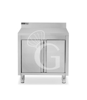 Mesa mural de acero inoxidable 2 puertas batientes y peto L 700 mm x P 700 mm x A 950 mm