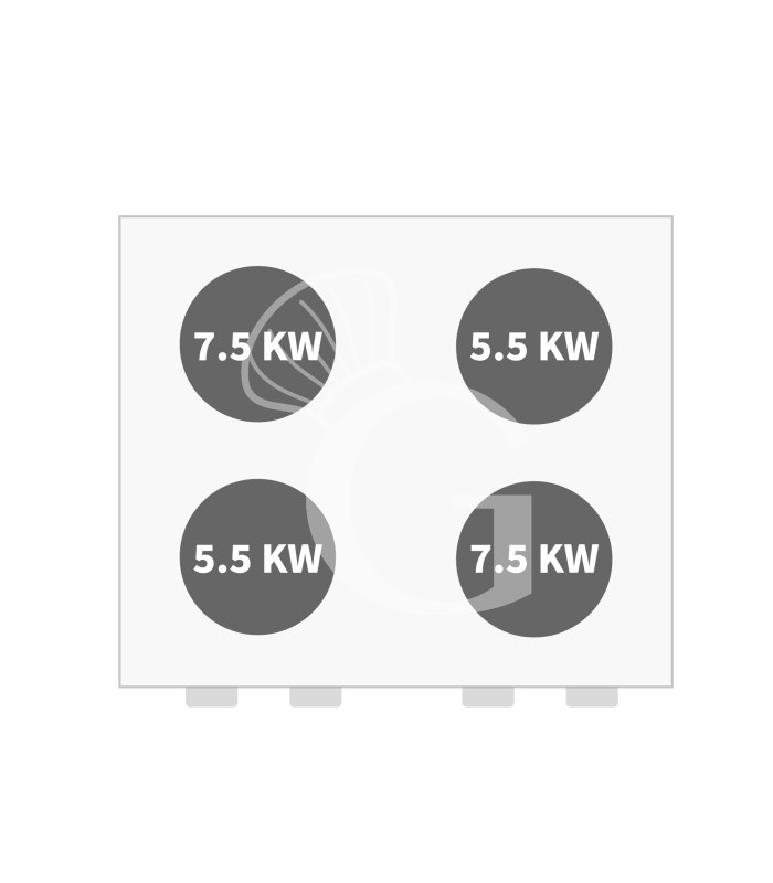 Cocina de gas profesional con 4 fuegos, horno eléctrico de convección profundidad 900 mm