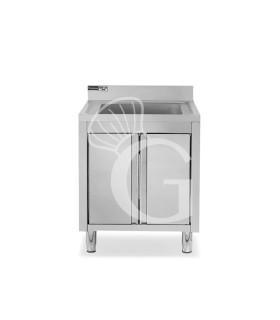 Fregadero con mueble inox con 2 puertas batientes, 1 cubeta, peto L 800 mm x P 700 mm x A 965 mm agujero grifo Ø32mm