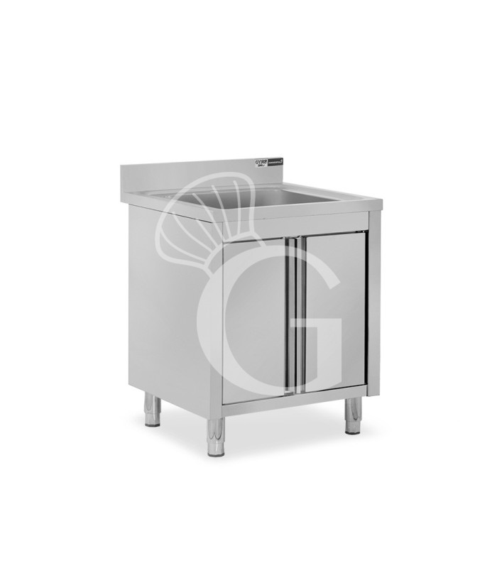 Fregadero con mueble inox con 2 puertas batientes, 1 cubeta, peto L 800 mm x P 700 mm x A 965 mm agujero grifo Ø32mm
