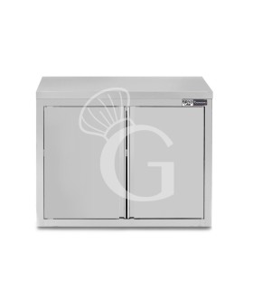 Armario de pared de acero inoxidable con 2 puertas batientes y 2 estante, L 700 mm x P 400 mm x A 800 mm