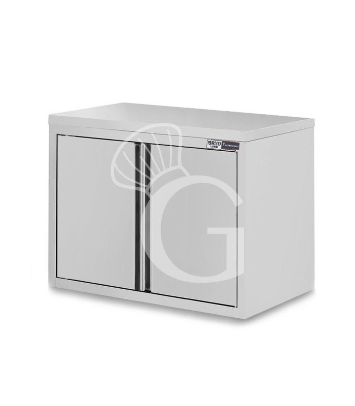 Armario de pared de acero inoxidable con 2 puertas batientes y 2 estante, L 700 mm x P 400 mm x A 800 mm
