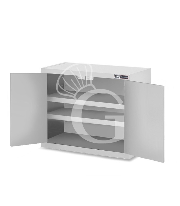 Armario de pared de acero inoxidable con 2 puertas batientes y 2 estante, L 700 mm x P 400 mm x A 800 mm