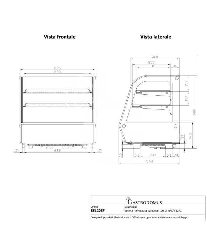 Vitrina refrigerada de sobremesa 120 LT 0°C/+12°C  L 702 mm x P 568 mm x A 686 mm