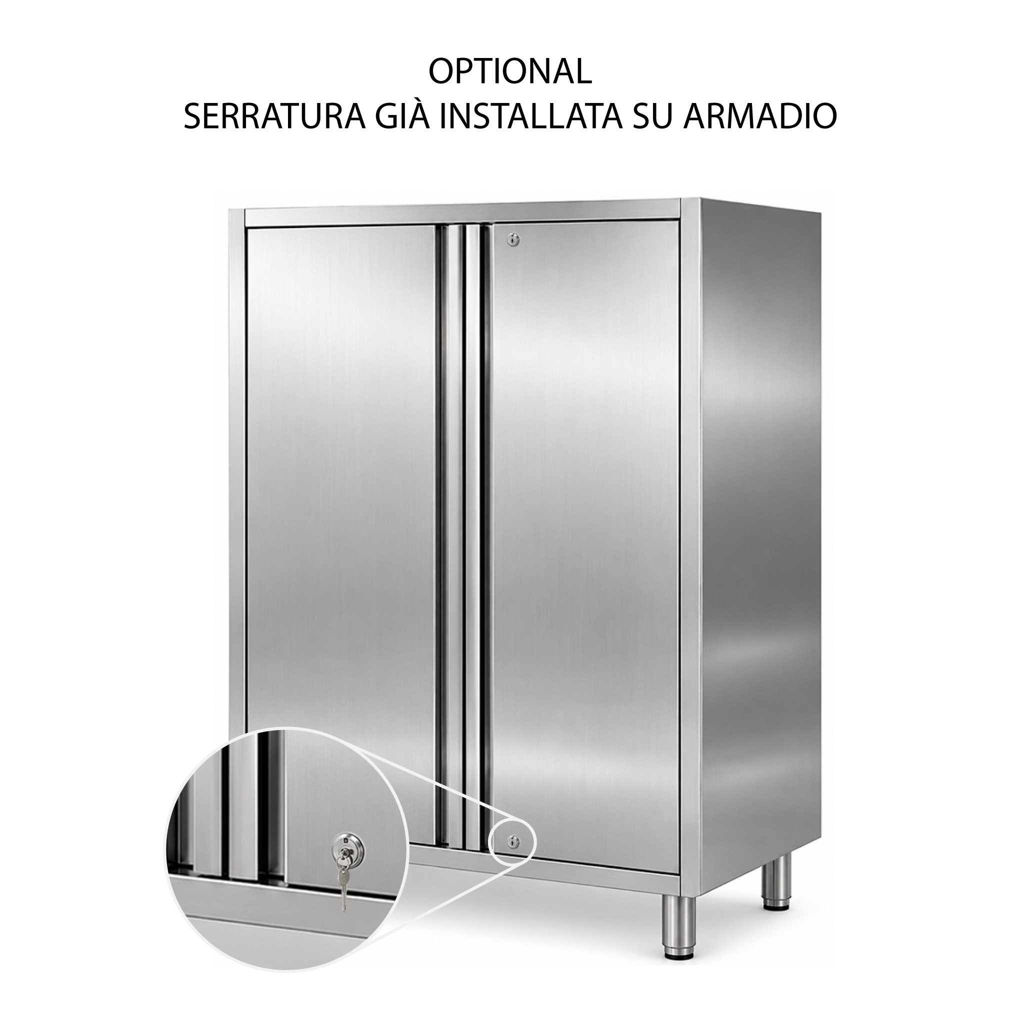 Cerradura de doble llave ya instalada para armarios de acero inoxidable