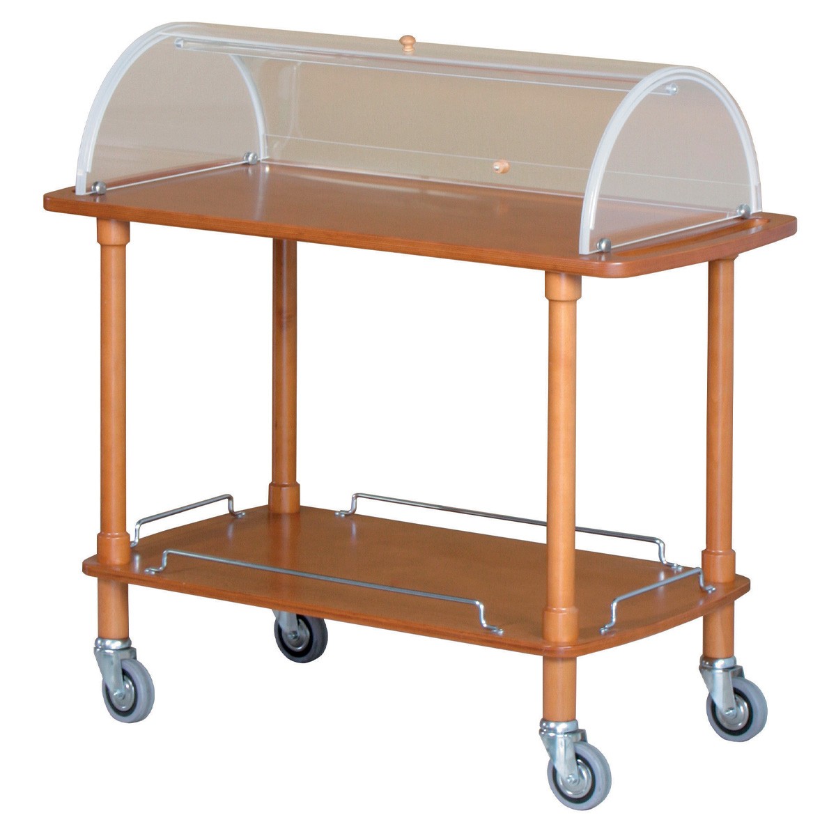 Carro de servicio de madera con cúpula y 2 estantes L 1100 mm x P 550 mm x A 1070 mm