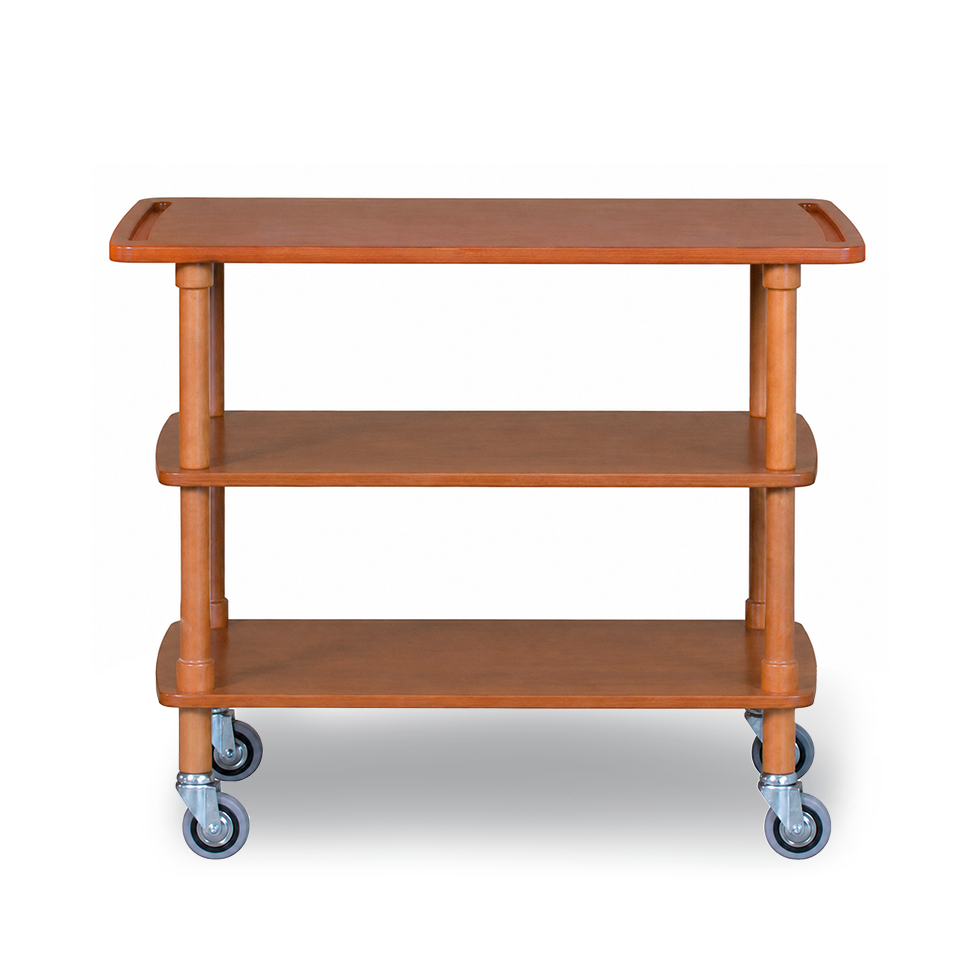 Carrito de servicio de madera con 3 estantes - L 1100 × P 400 × H 890 mm