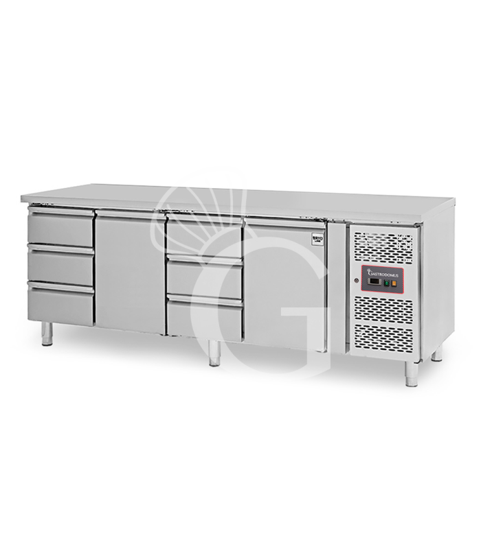 Mesa refrigerada 6 cajones 1/3 y 2 puertas alternadas – 18 °C / – 22 °C – Profundidad 700 mm
