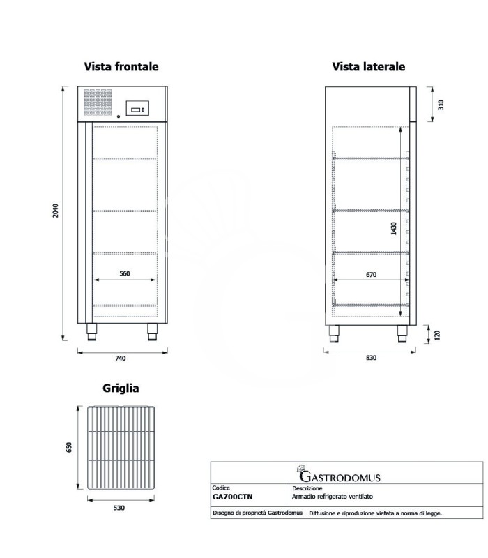 Armadio Refrigerato Ventilato 0°C/+8°C - 650 LT