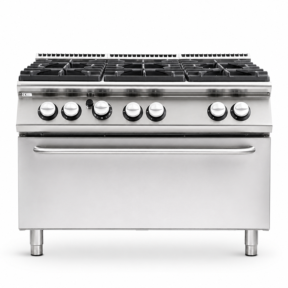 Cocina de gas profesional con 6 fuegos, horno de gas maxi, profundidad 900 mm