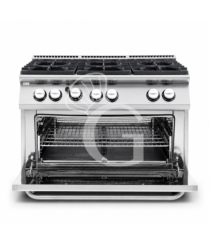 Cocina de gas profesional con 6 fuegos, horno de gas maxi, profundidad 900 mm