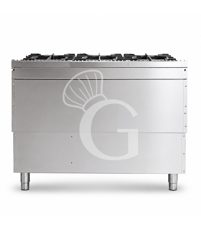 Cocina de gas profesional con 6 fuegos, horno de gas maxi, profundidad 900 mm