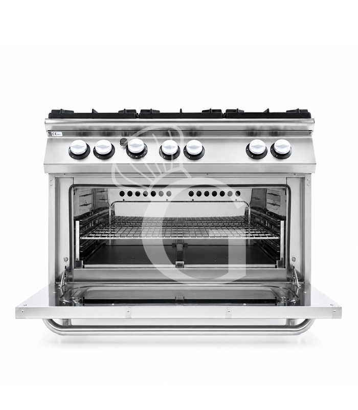Cocina de gas profesional con 6 fuegos, horno de gas maxi, profundidad 900 mm