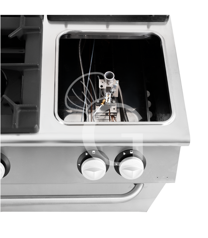 Cocina de gas profesional con 6 fuegos, horno de gas maxi, profundidad 900 mm