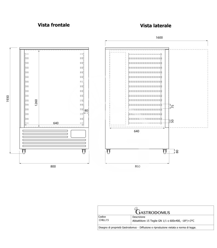 Abatidor de temperatura profesional 15 bandejas GN 1/1 o 600×400, –18°/+3°C