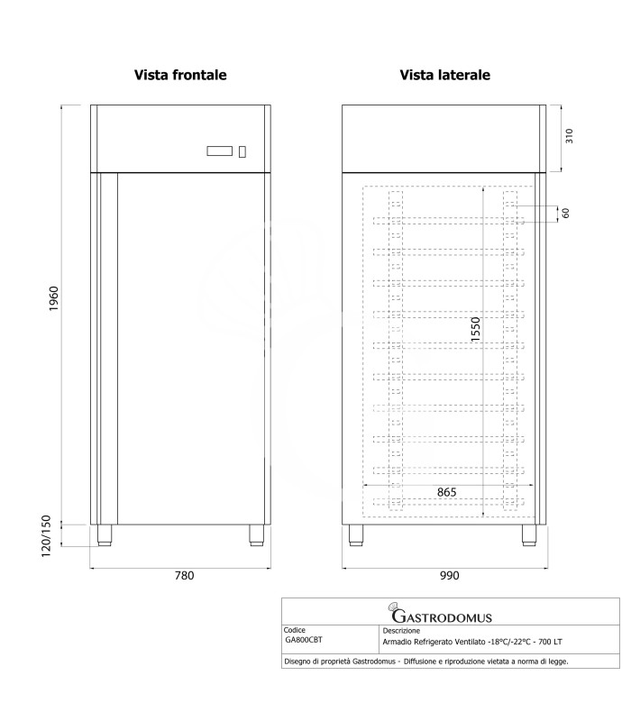 Armario congelador ventilado de -18 °C a -22 °C – 700 L para bandejas de 60 × 40 cm / 60 × 80 cm