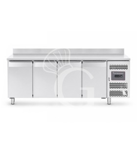 Mesa refrigerada de 4 puertas con peto trasero, 0 °C/+8 °C, clase energética A, profundidad de 700 mm