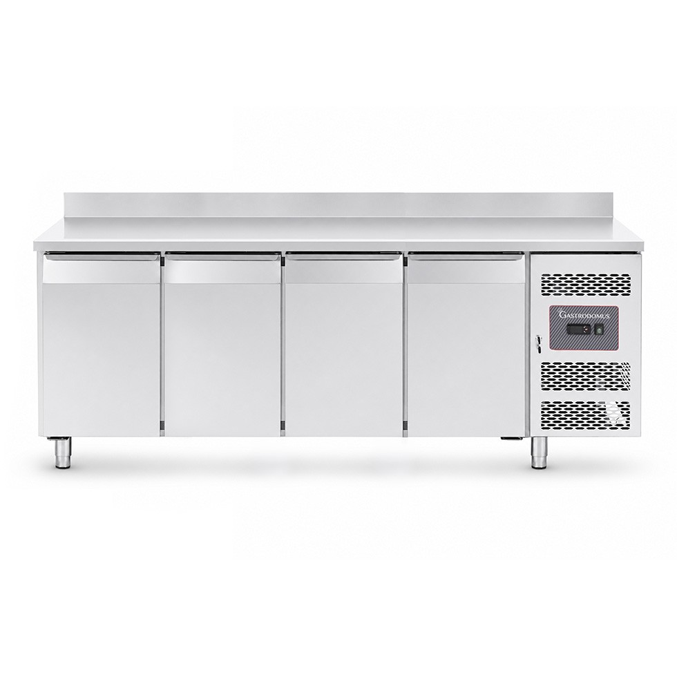 Mesa refrigerada de 4 puertas con peto trasero, 0 °C/+8 °C, clase energética A, profundidad de 700 mm