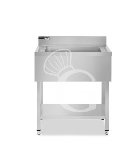 Fregadero de acero inoxidable con 1 cubeta, estante, peto L 800 mm x P 700 mm x A 965 mm- con agujero para el grifo Ø 32 mm
