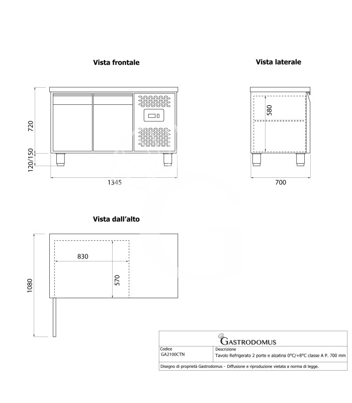 copy of Tavolo frigo - 2 porte - Prof. 700 - temperatura -2°C/+8°C