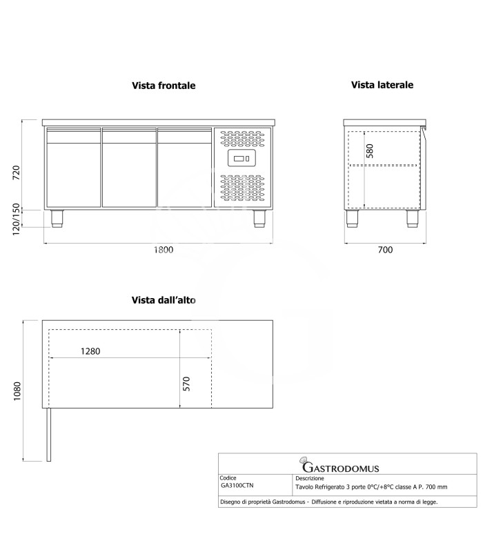 copy of Tavolo frigo - 2 porte - Prof. 700 - temperatura -2°C/+8°C