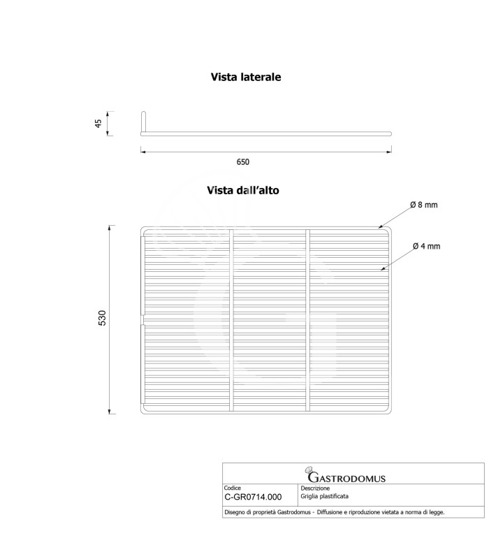 Rejilla plastificada con tope para producto - L 530 x P 650 mm.