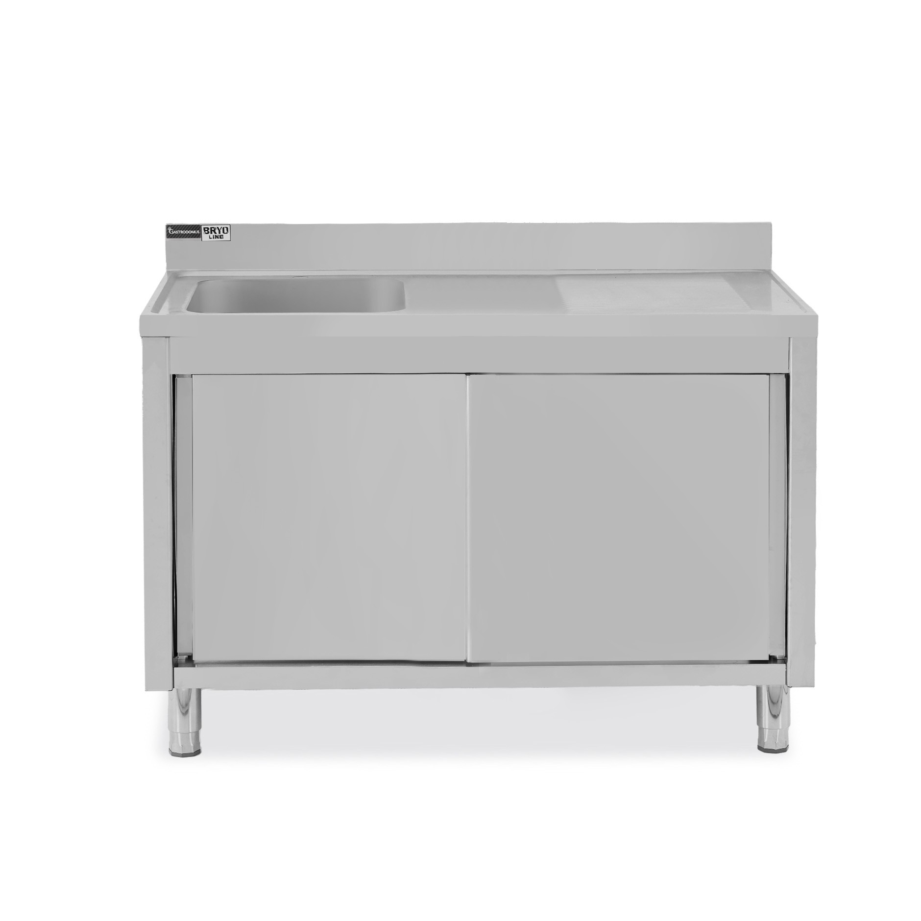 Fregadero con mueble 2 puertas correderas, cubeta, escurridor a la derecha y peto L1500mmxP700mmxA965mm agujero grifo Ø32mm