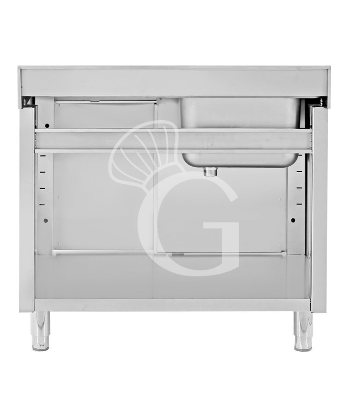 Fregadero con mueble 2 puertas correderas, cubeta, escurridor a la derecha y peto L1500mmxP700mmxA965mm agujero grifo Ø32mm