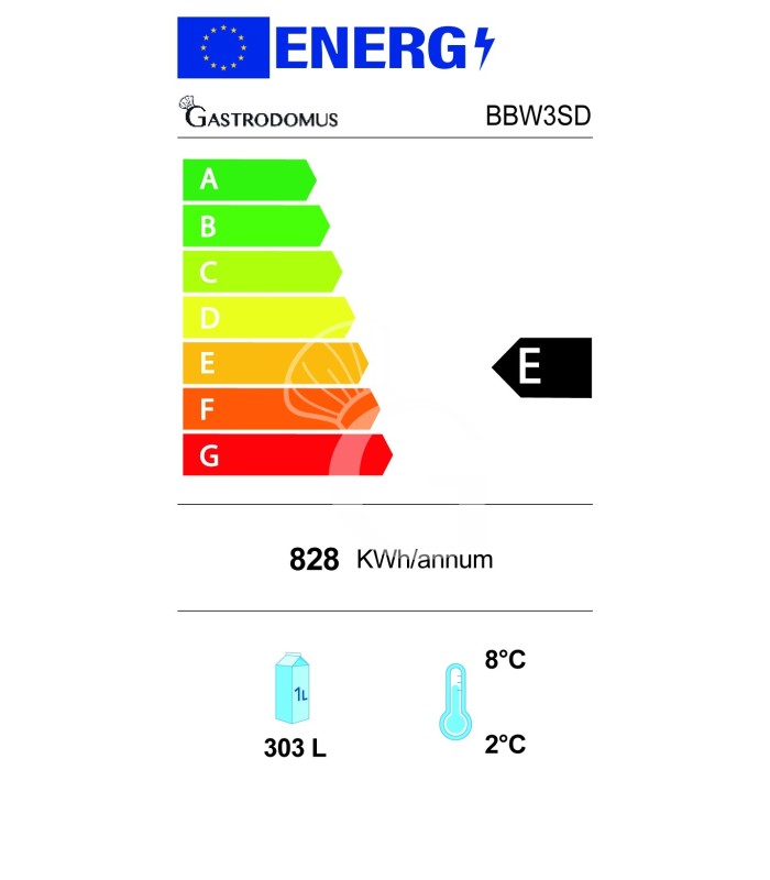 Vitrina frigorífica ventilada de sobremostrador o trasbarra horizontal, 3 puertas correderas – 303 L – temperatura 2°C/+10°C