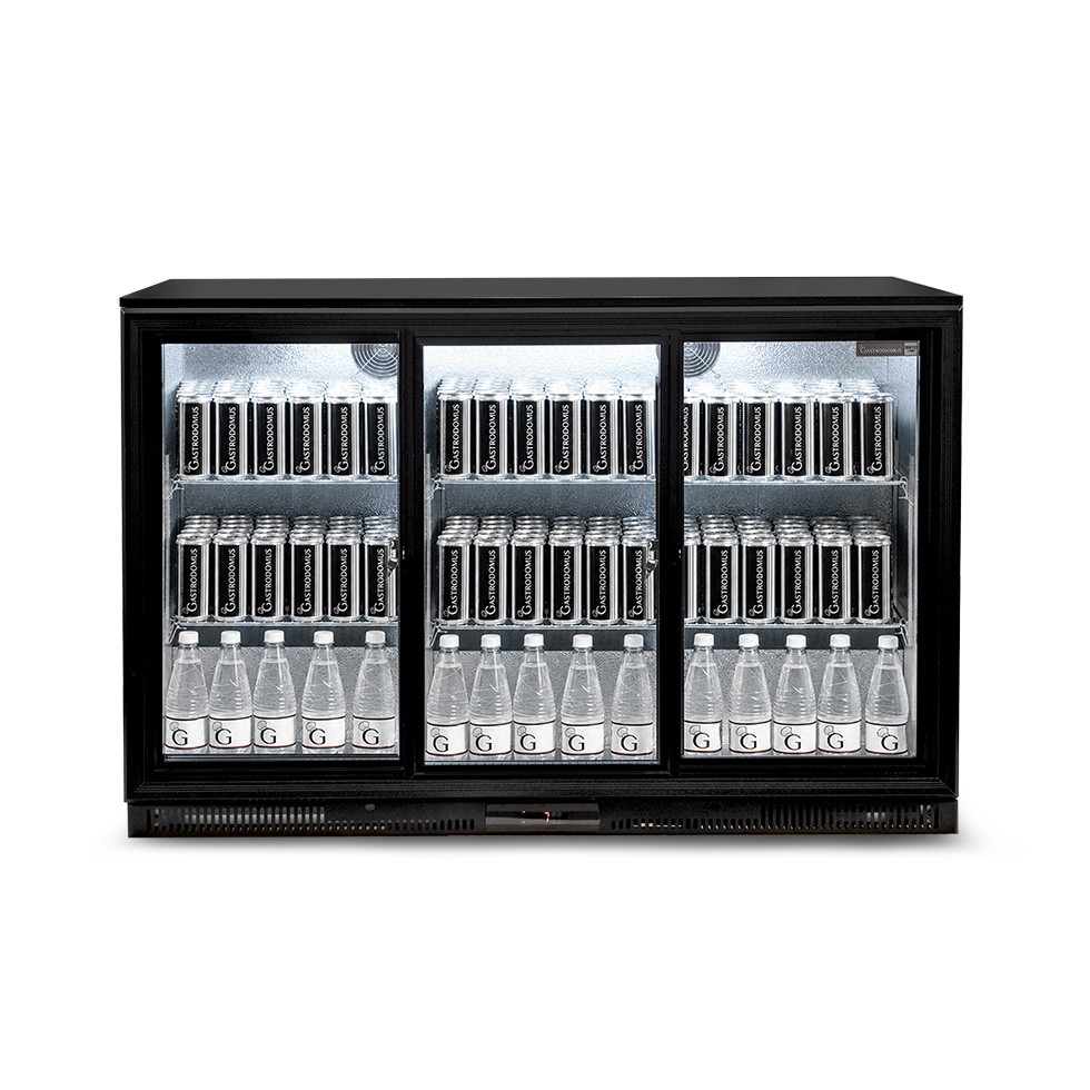 Vitrina frigorífica ventilada de sobremostrador o trasbarra horizontal, 3 puertas correderas – 303 L – temperatura 2°C/+10°C