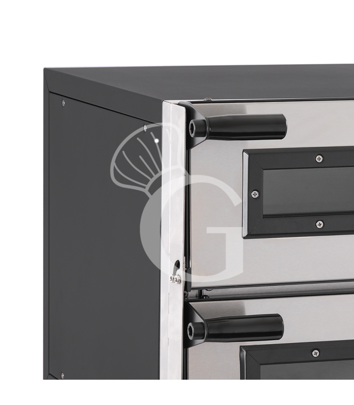 Horno eléctrico 2 pizzas 400 mm 2 cámaras control mecánico potencia 2,4 KW puerta cristal