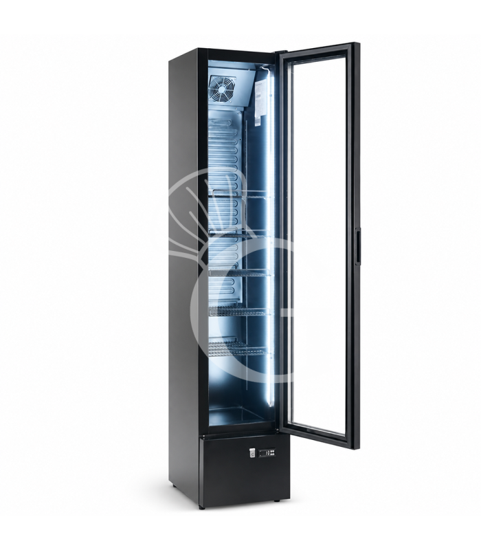Expositor refrigerado ventilado de puerta batiente 150 LT 2°C/+10°C color negro