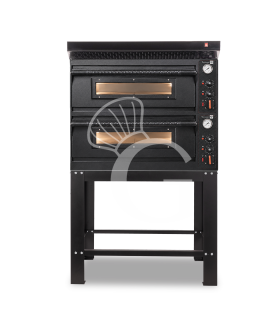 Horno eléctrico para 4+4 pizzas de Ø 350 mm con 2 cámaras de control mecánico