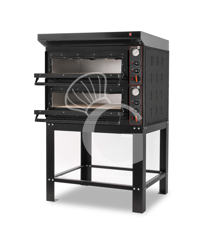 Horno eléctrico para 4+4 pizzas de Ø 350 mm con 2 cámaras de control mecánico