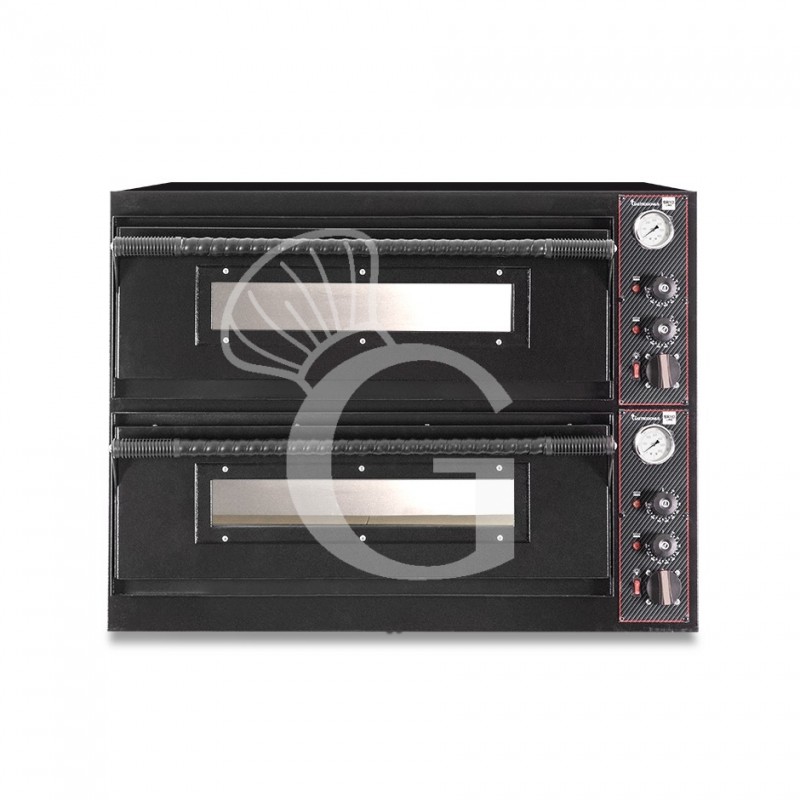 Horno eléctrico para 4+4 pizzas de Ø 350 mm con 2 cámaras de control mecánico