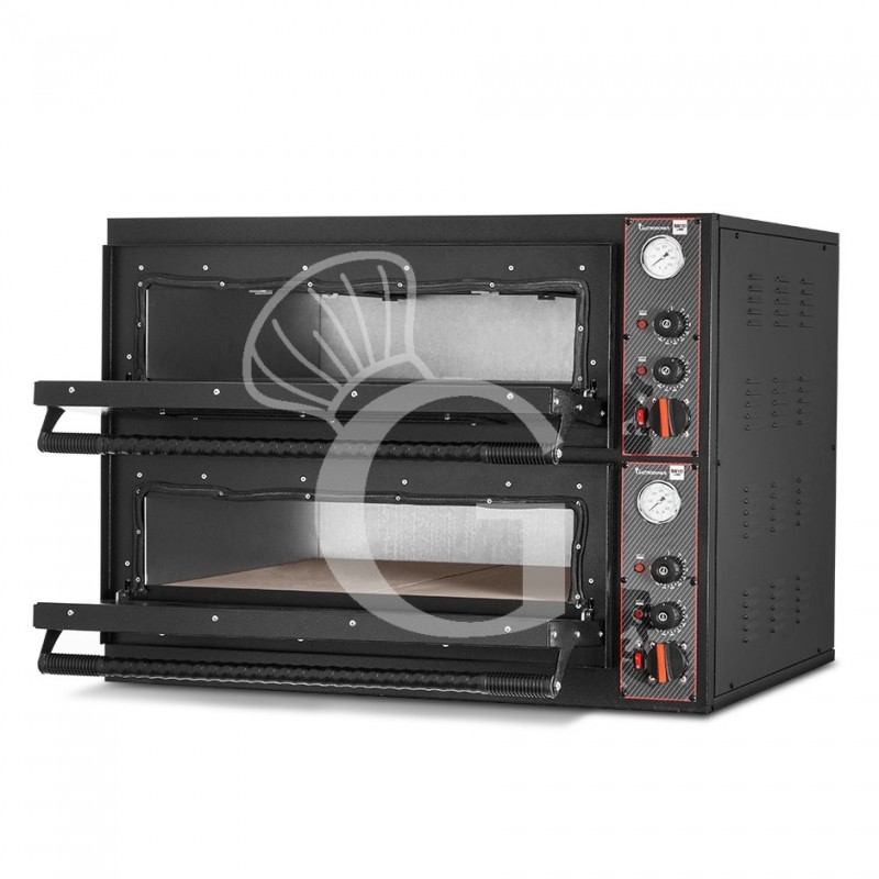 Horno eléctrico 6+6 pizzas de diámetro 350 mm 2 cámaras control mecánico 18 Kw con diseño negro