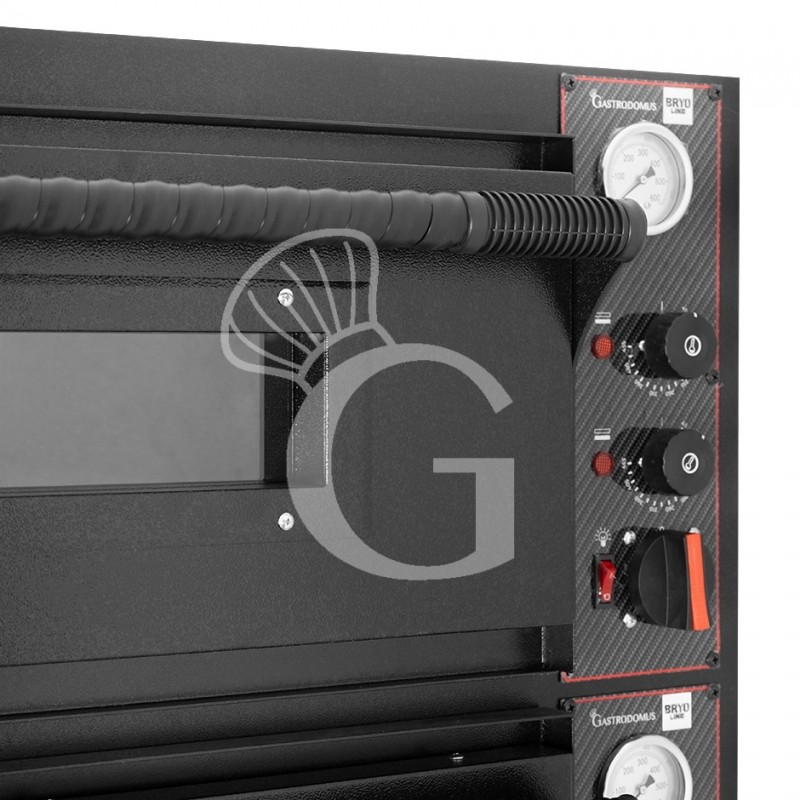 Horno eléctrico 6+6 pizzas de diámetro 350 mm 2 cámaras control mecánico 18 Kw con diseño negro