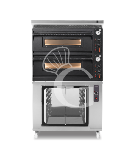 Horno eléctrico para 4+4 pizzas de Ø 350 mm con 2 cámaras de control mecánico